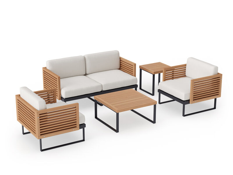 Monterey 4 Seater Chat Set with Coffee Table and Side Table - Aluminum and Teak
