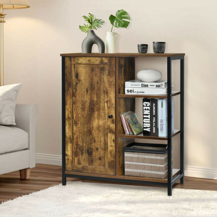 Multipurpose Freestanding Storage Cabinet with 3 Open Shelves and Doors