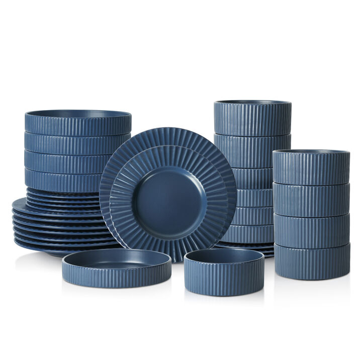 Christian Siriano Lusso Stoneware 32 Piece Dinnerware Set, Ash Blue