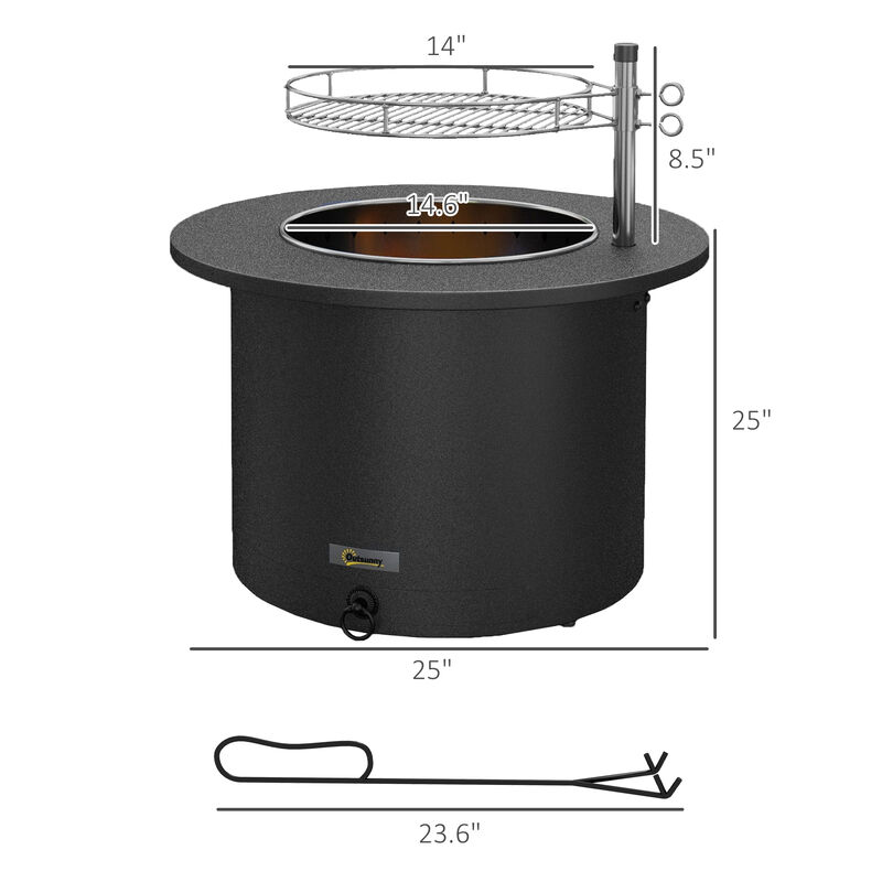 Outsunny 25" Stainless Steel Smokeless Fire Pit with Grill, Poker, Silver