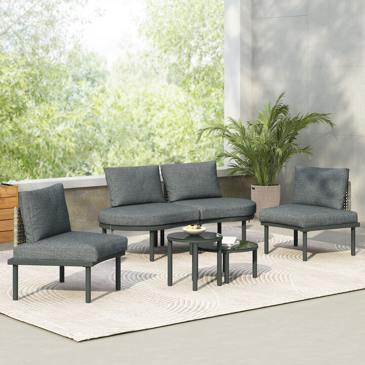 Merax Half Moon Outdoor Sectional Sofa with 2 Coffee Tables