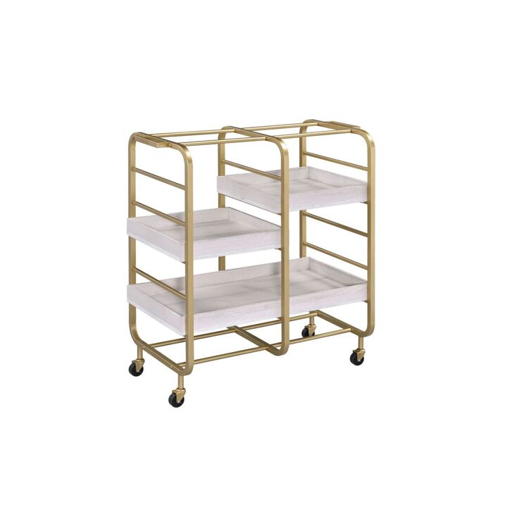 Vorik Serving Cart, Gold & White-Washed