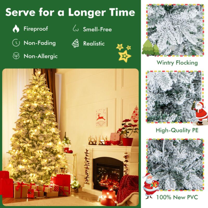 Hivvago 4.5/6/7 Feet Flocked Christmas Tree with Warm White LED Lights