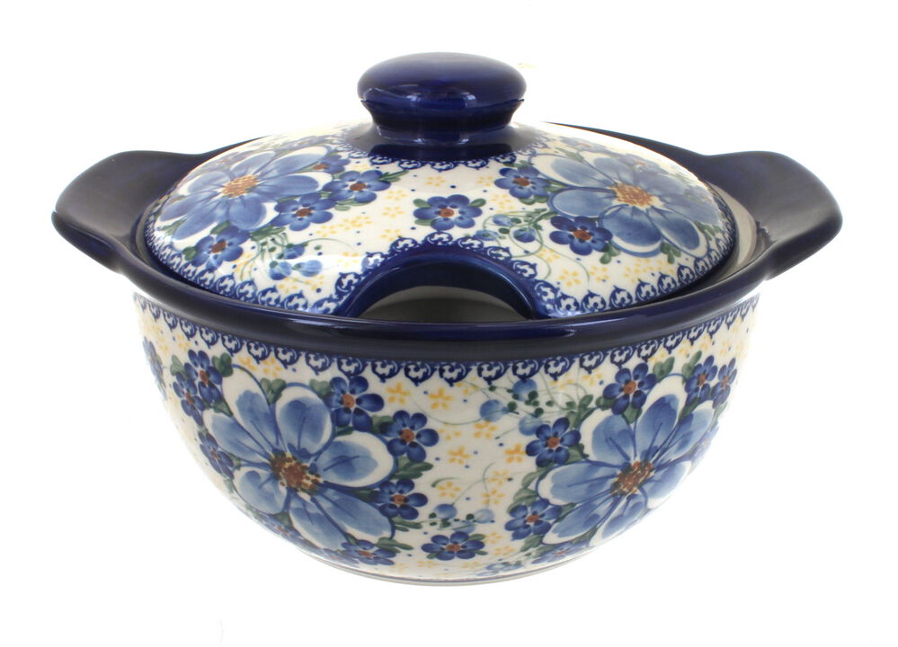 Blue Rose Polish Pottery Aztec Flower Soup Tureen