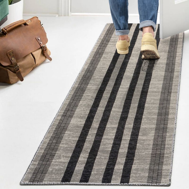 Vichy Geometric Striped Machine Washable Area Rug