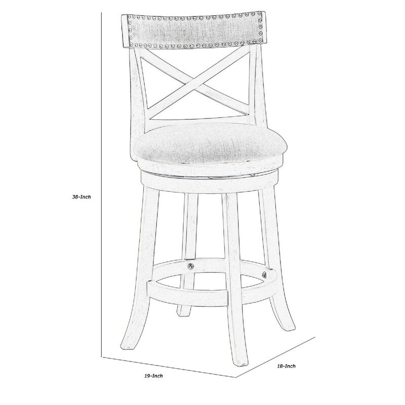Curved X Shaped Back Swivel Counter Stool with Fabric Padded Seating