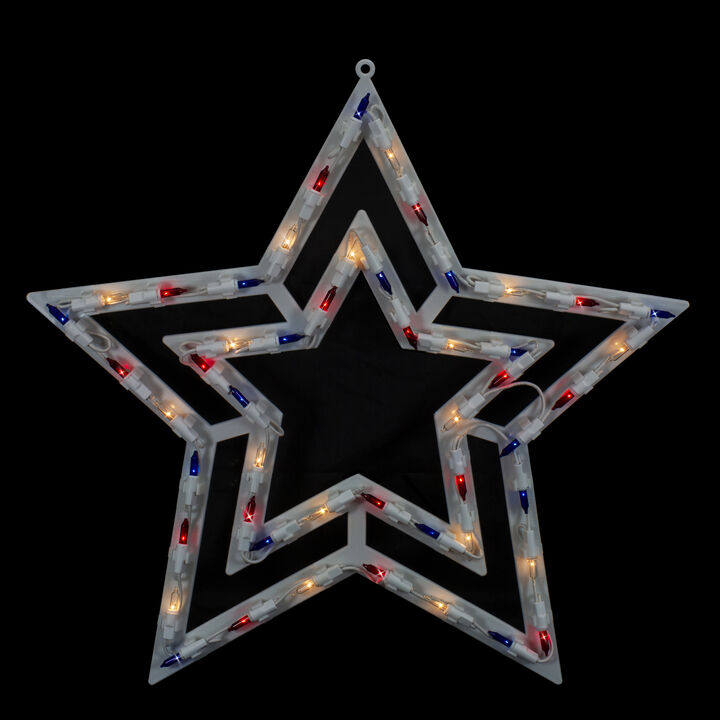 Lighted Patriotic Star Window Silhouette Decoration - 17" - Red  White and Blue