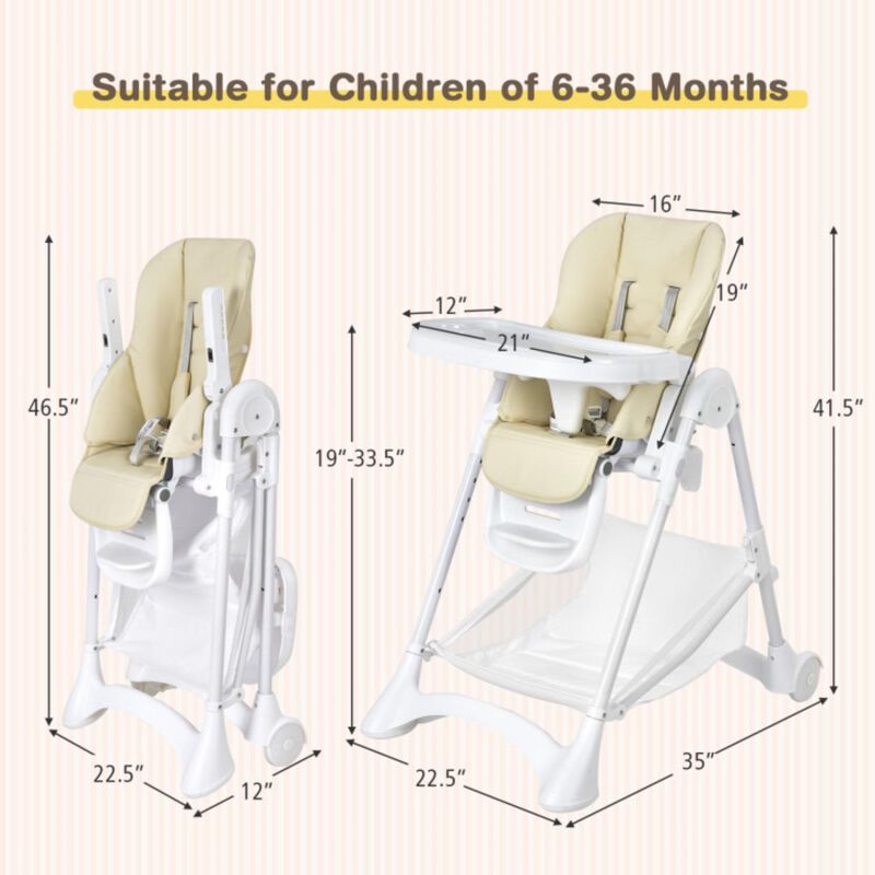 Hivvago Baby Convertible Folding Adjustable High Chair with Wheel Tray Storage Basket