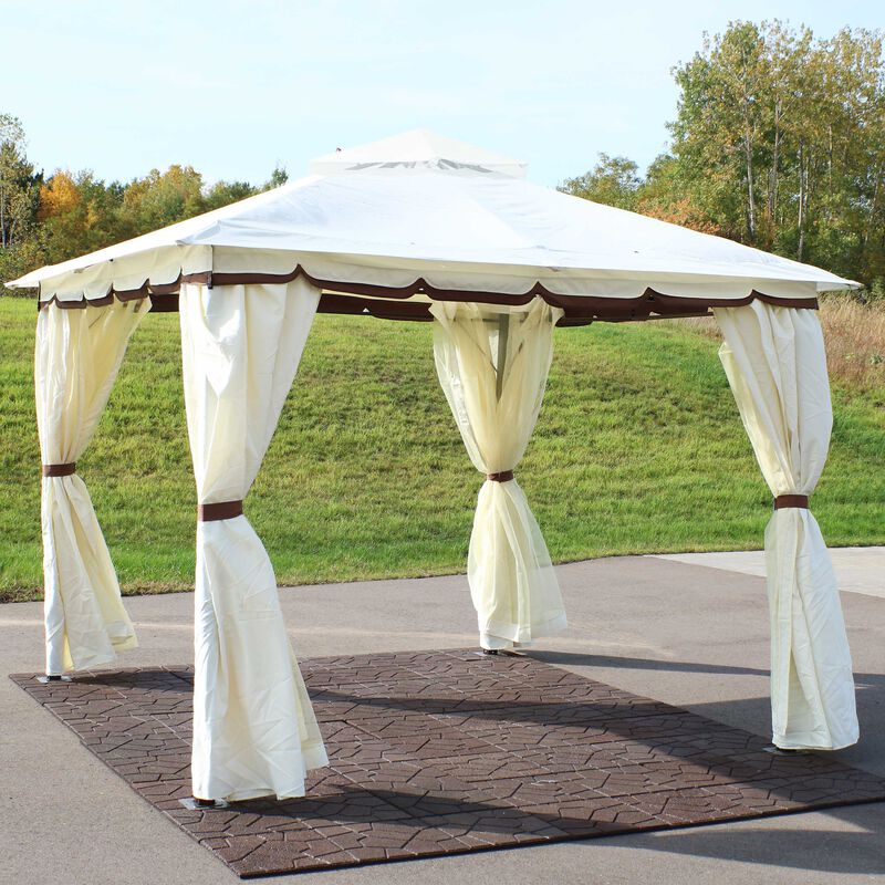 Sunnydaze 10 ft x 10 ft Soft Top Polyester Gazebo with Privacy Wall