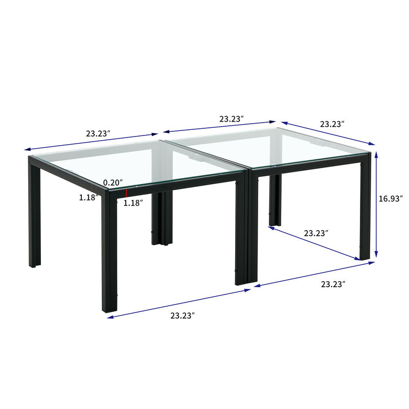 Hivvago Set of 2 Coffee Table Set Modern Designed Square Tempered Glass Tea Table