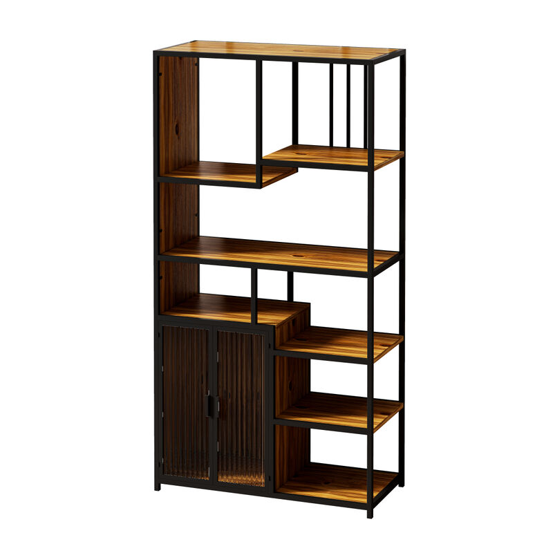 Multipurpose Bookshelf Storage Rack, Left Side with Enclosed Storage Cabinet, for Living Room, Home Office, Kitchen