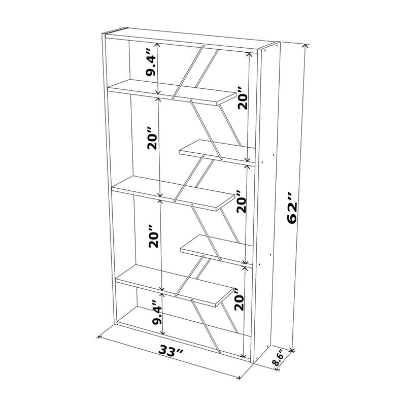 Furnish Home Store Wood Frame Etagere Open Back 6 Shelves Bookcase Industrial Bookshelf for Office and Living Rooms Modern Bookcases Large Bookshelf Organizer, White/Yellow