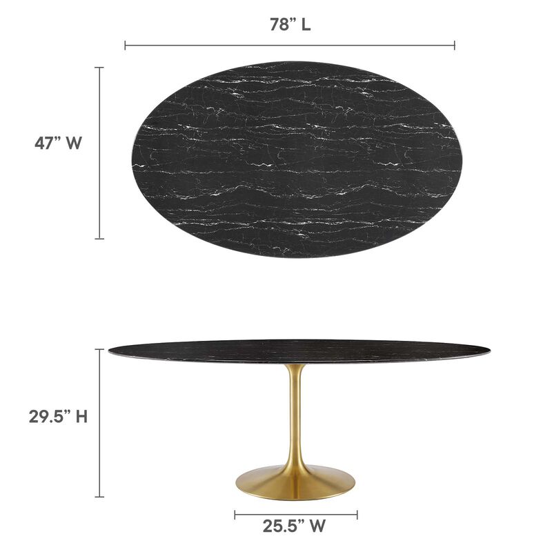 Modway - Lippa 78" Oval Artificial Marble Dining Table Gold Black