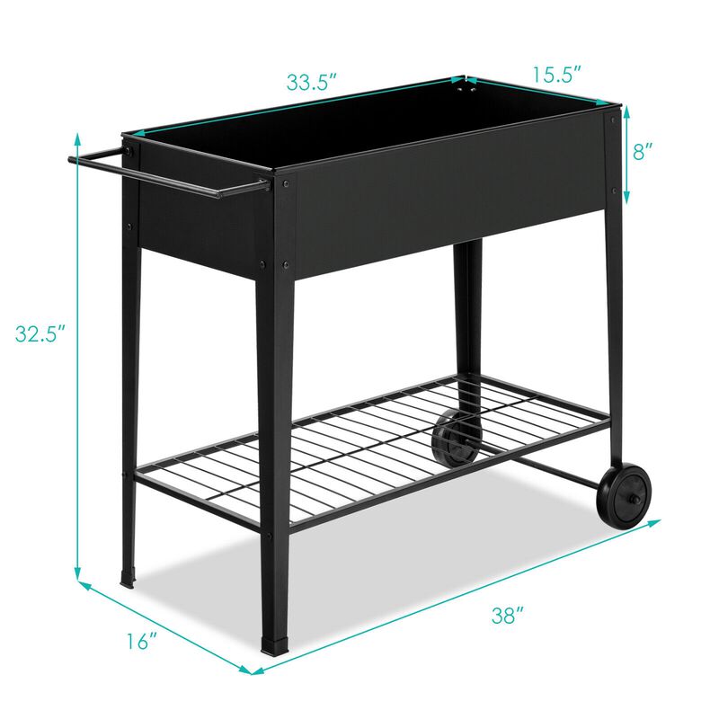 Raised Garden Bed Elevated Planter Box on Wheels Steel Planter with Shelf-Black