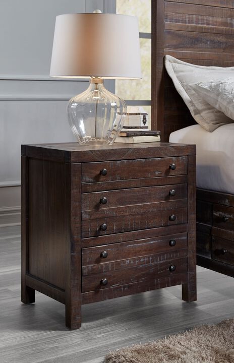Townsend Three Drawer Solid Wood Nightstand in Java