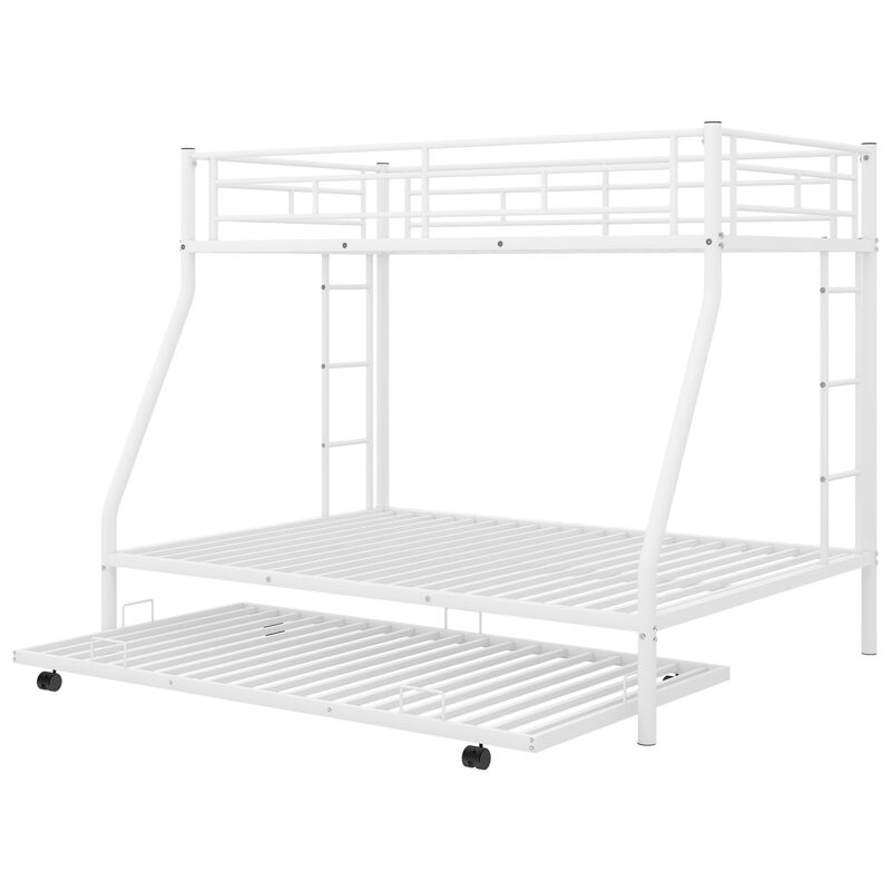 Twin over Full Bed with Sturdy Steel Frame, Bunk Bed with Twin Size Trundle, Two-Side Ladders, Silver