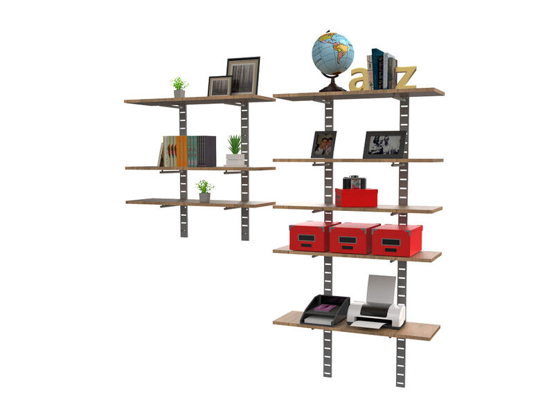 Stylish Home Office System 91" & 46" High 5 Tier with Wood Shelves 14"-16" Width | 2 Sections- Shelves Sold Separately