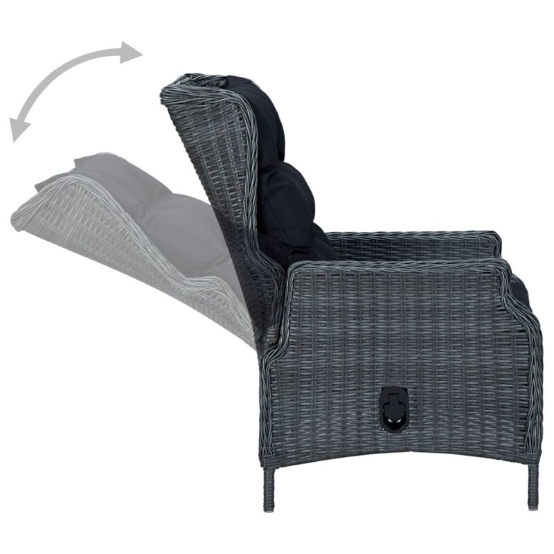 vidaXL Reclining Garden Chair with Cushions Poly Rattan Dark Gray