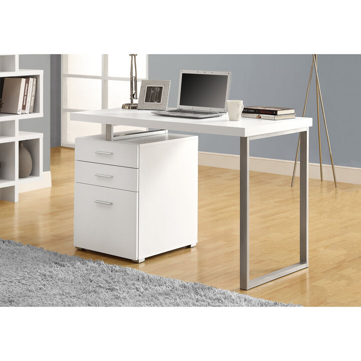 Monarch Specialties I 7027 Computer Desk, Home Office, Laptop, Left, Right Set-up, Storage Drawers, 48"L, Work, Metal, Laminate, White, Grey, Contemporary, Modern