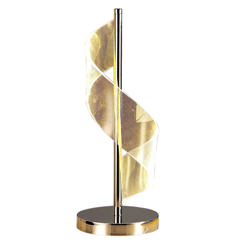 Melly 19 Inch Table Lamp, LED Swirl Ribbon Design, Acrylic, Bright Nickel-Benzara
