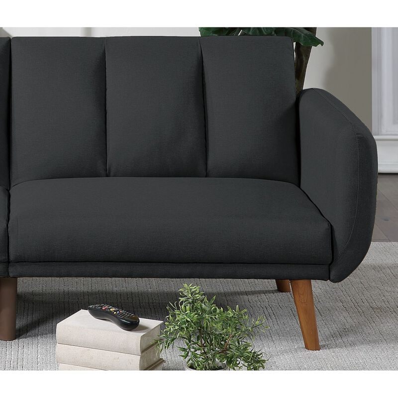 Black Polyfiber Convertible Sofa Bed with Wooden Legs