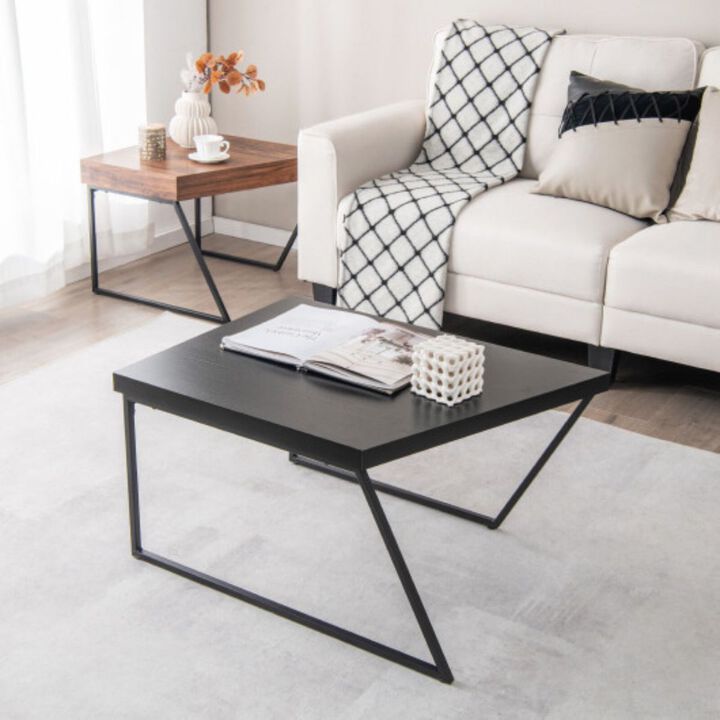 Coffee Table Set of 2 with Powder Coated Metal Legs-Black
