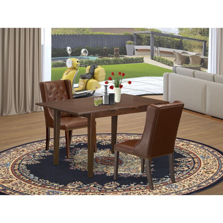 East West Furniture East West Furniture PSFO3-MAH-46 3-Piece Dining Room Table Set Includes 1 Picasso Butterfly Leaf Dining Table and 2 Brown Linen Fabric Padded Chairs Button Tufted - Mahogany Finish
