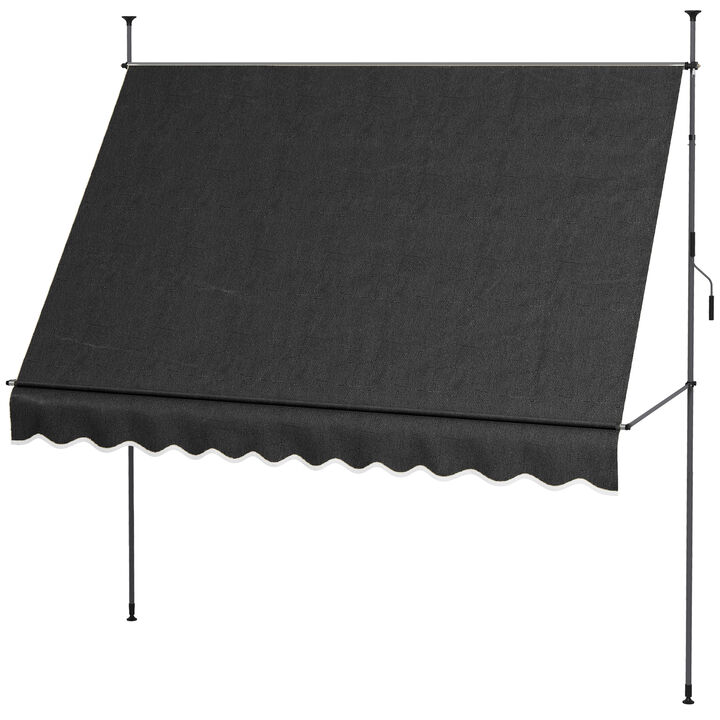 Outsunny 6.5' x 4' Manual Retractable Awning, Non-Screw Freestanding Patio Sun Shade Shelter with Support Pole Stand and UV Resistant Fabric for Window, Door, Porch, Deck, Black