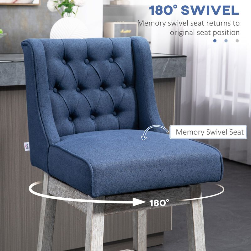 Swivel Bar Stools Set of 2, 30" Bar Height Stools with Linen Upholstery and Button Tufted Design for Kitchen