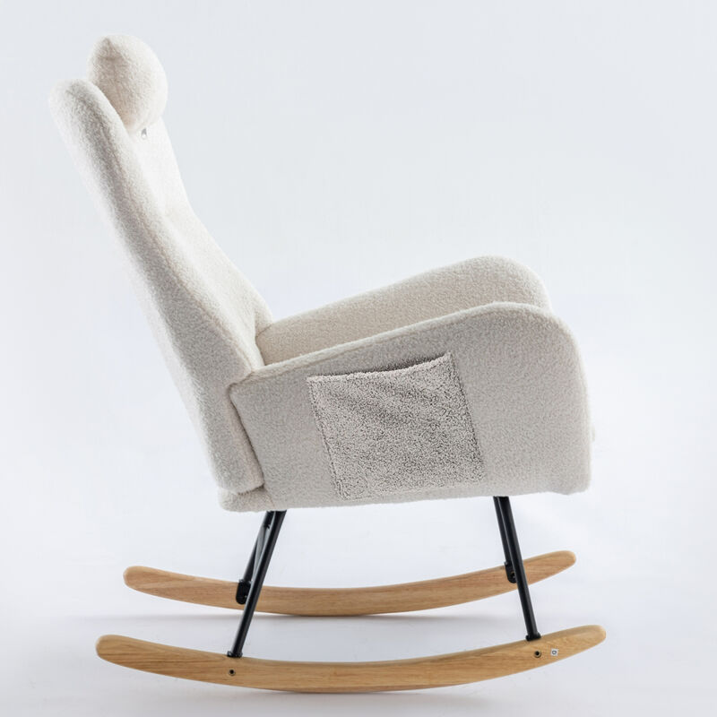 35.5 inch Rocking Chair, Soft Teddy Velvet Fabric Rocking Chair for Nursery, Comfy Wingback Glider Rocker with Safe Solid Wood Base for Living Room Bedroom Balcony (white)