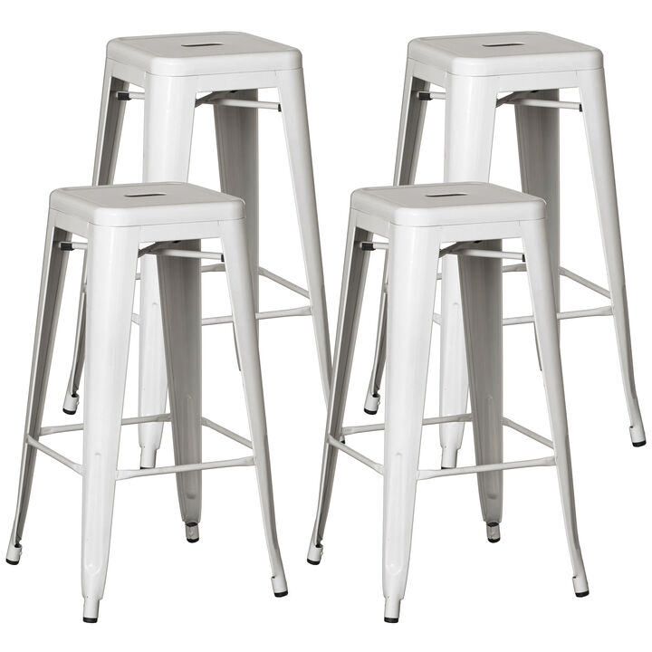 4-pcs 30-inch Backless Metal Bar Stool Stackable Heavy-Duty Counter-Height Chair for Home Bars Patios Kitchen Islands Cafes Restaurants Bistros and Dining Areas for Indoor & Outdoor, White