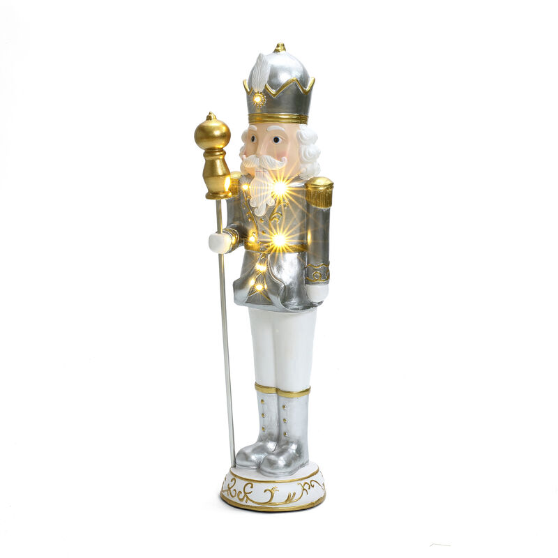 LuxenHome 2Ft Tall Traditional Nutcracker King in White with Lights