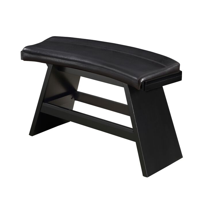 Elsaa 31 Inch Bar Height Bench, Black Faux Leather Upholstery, Solid Wood - Benzara