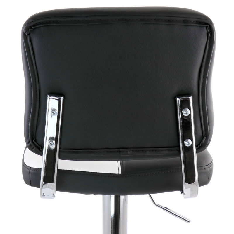 Elama 2 Piece Adjustable Faux Leather Bar Stool in Black and White with Chrome Base