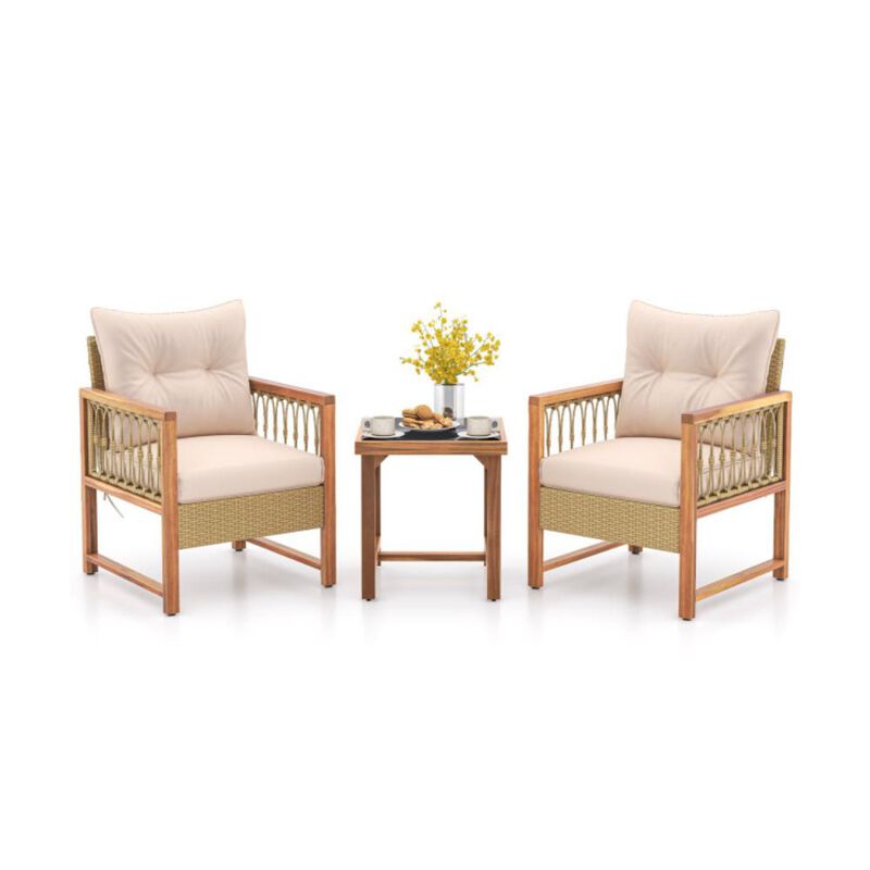 Hivvago 3 Pieces Patio Furniture Set with Acacia Wood Frame Cushions