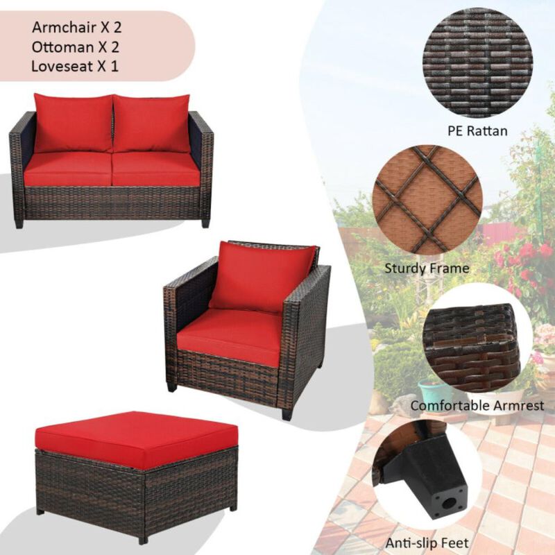 Hivvago 5 Pieces Patio Rattan Furniture Set with Removable Cushions