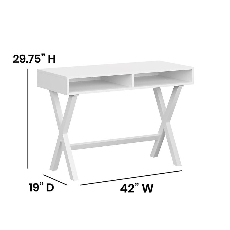 Flash Furniture Dolly Computer Desk - White Writing Desk with Open Storage Compartments - 42" Long Home Office Desk Table for Bedroom