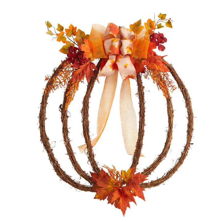 Nearly Natural 26-in Autumn Pumpkin Artificial Vine Fall Wreath