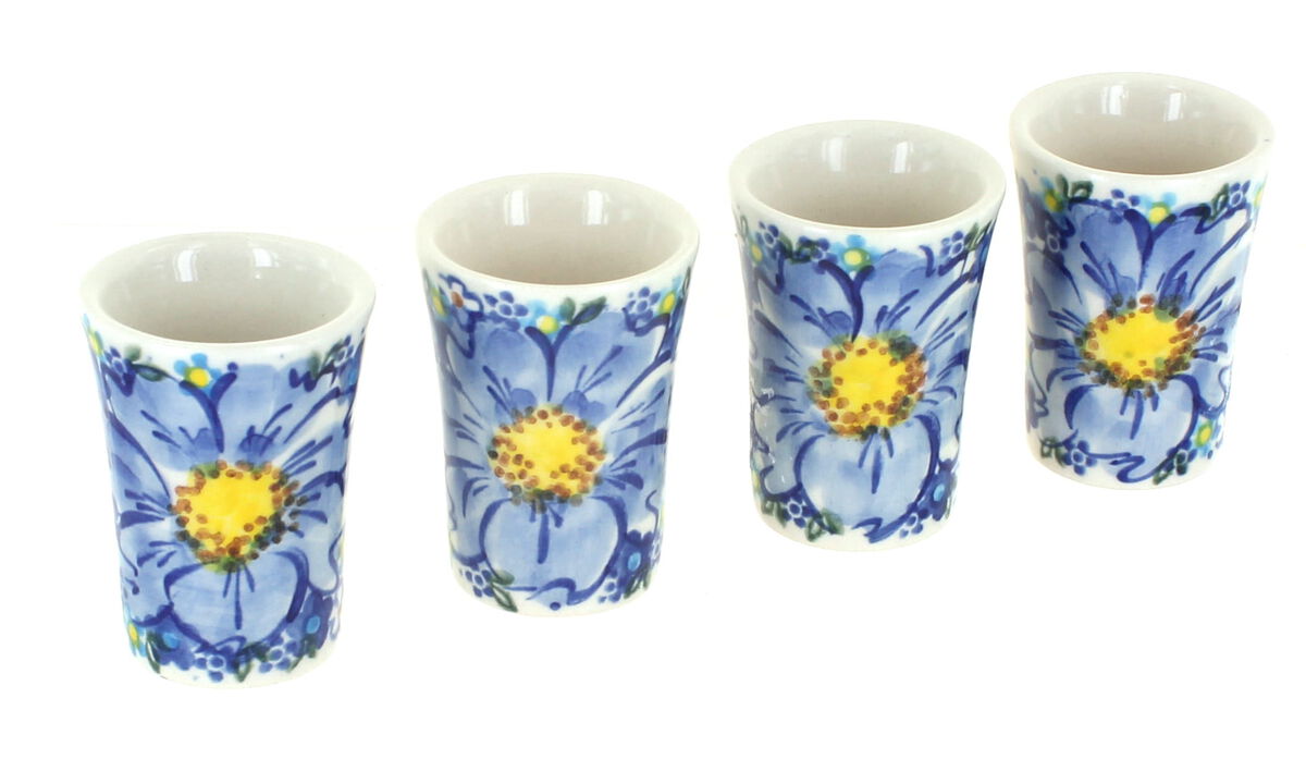 Blue Rose Polish Pottery Sierra Shooter/Shot Glass Set