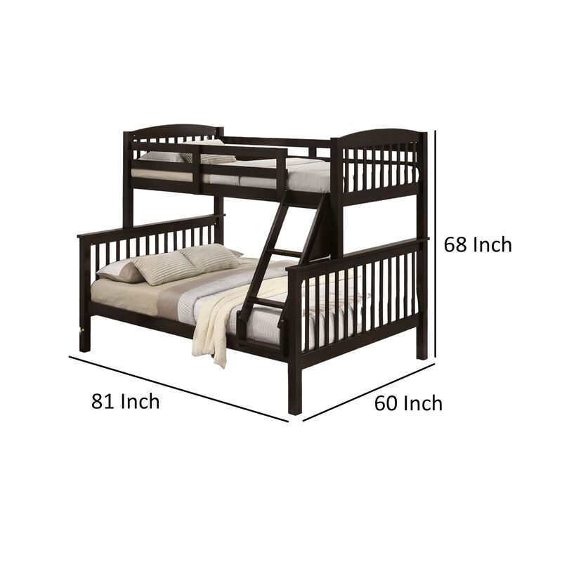 Bruke Twin/Full Bunk Bed with Ladder, Slatted Cherry Brown Solid Hardwood