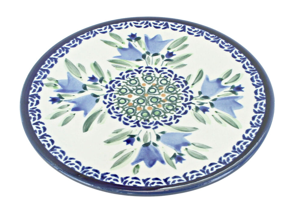 Blue Rose Polish Pottery Mosaic Flower Trivet