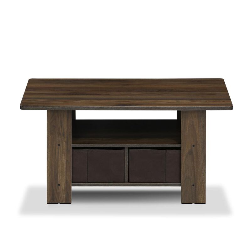 Furinno Andrey Coffee Table with Bin Drawer, Columbia Walnut/Dark Brown