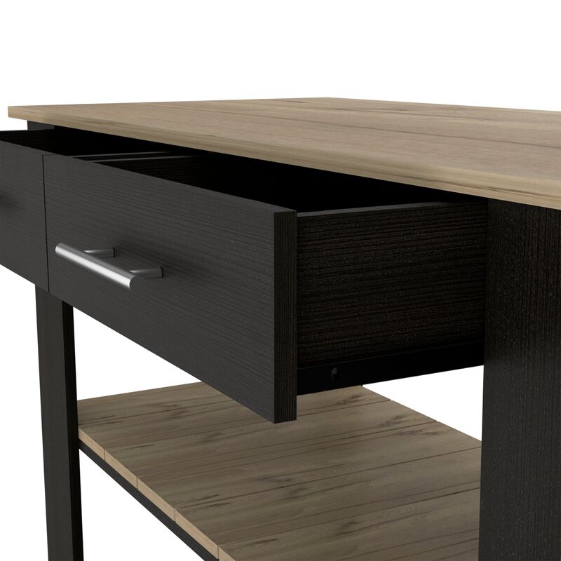 Kitchen Island 46 Inches Dozza, Kitchen, Black / Light Oak