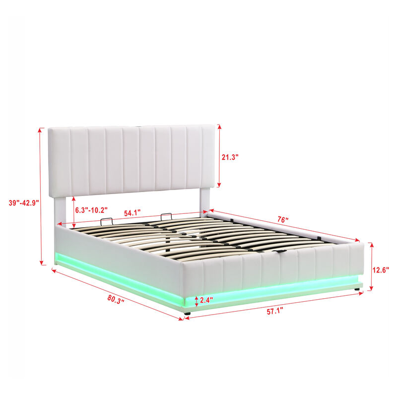 Merax Upholstered LED Light Platform Bed with Hydraulic Storage