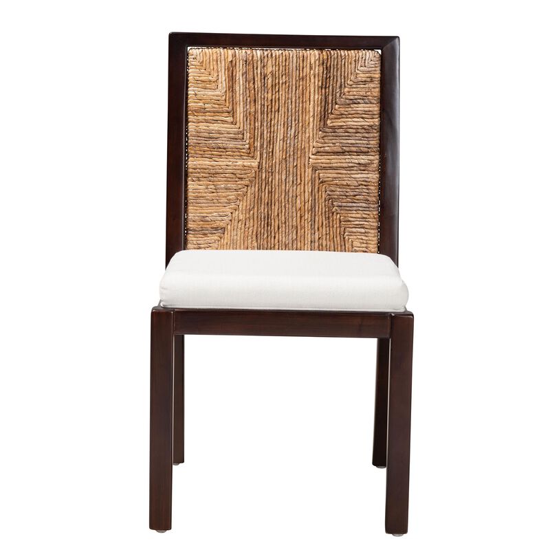 bali & pari Joana Modern Bohemian Dark Brown Mahogany Wood and Natural Seagrass Dining Side Chair