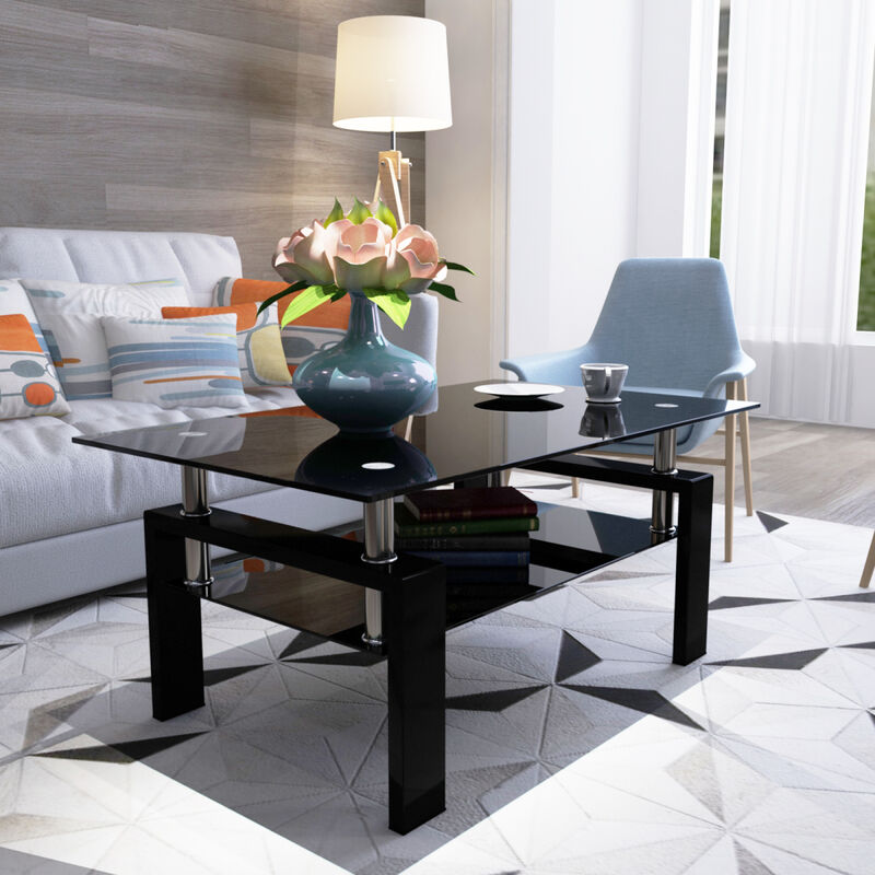 Modern Black Glass Coffee Table Set for Living Room