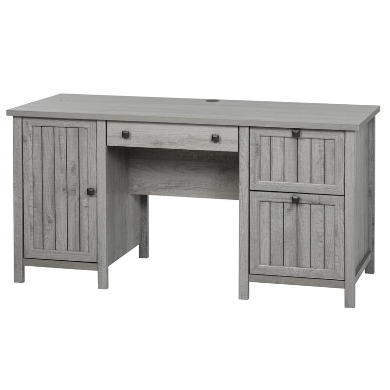 Grey Home Office Center: Vintage Executive Desk with File Drawers