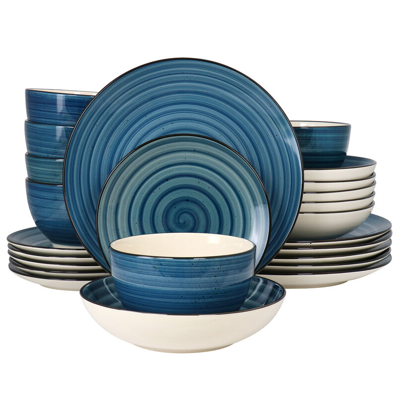 Elama Gia 24 Piece Round Stoneware Dinnerware Set in Dark Blue