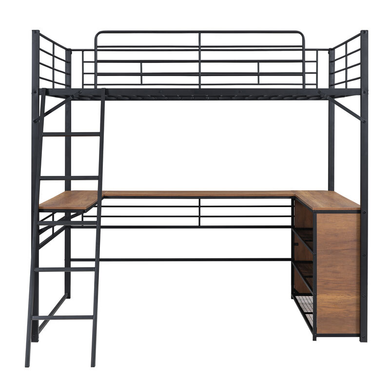 Merax Metal Loft Bed with L-shaped Desk