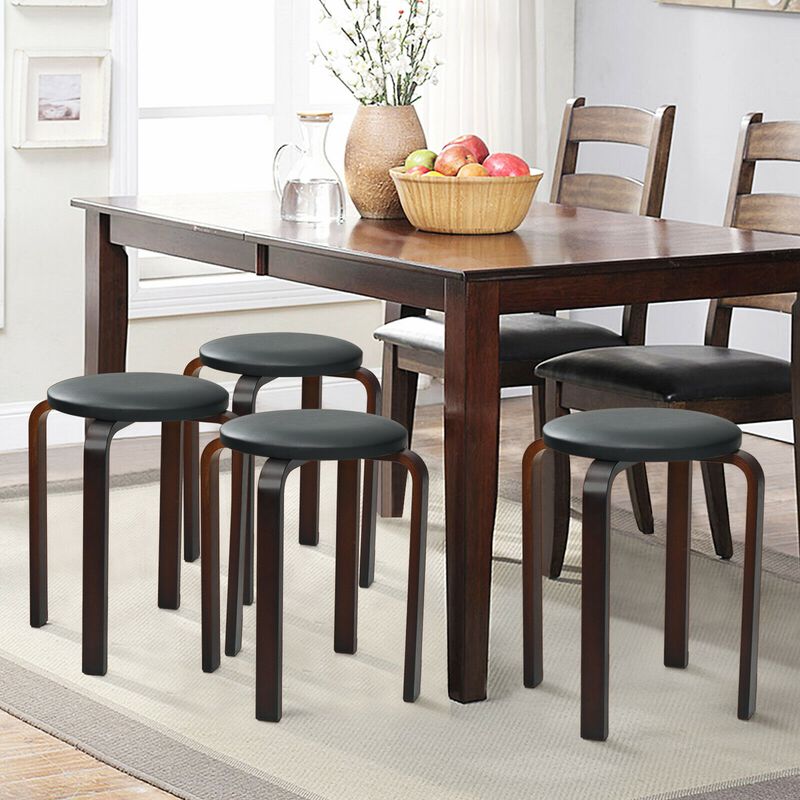 Set of 4 Bentwood Round Stool Stackable Dining Chairs with Padded Seat